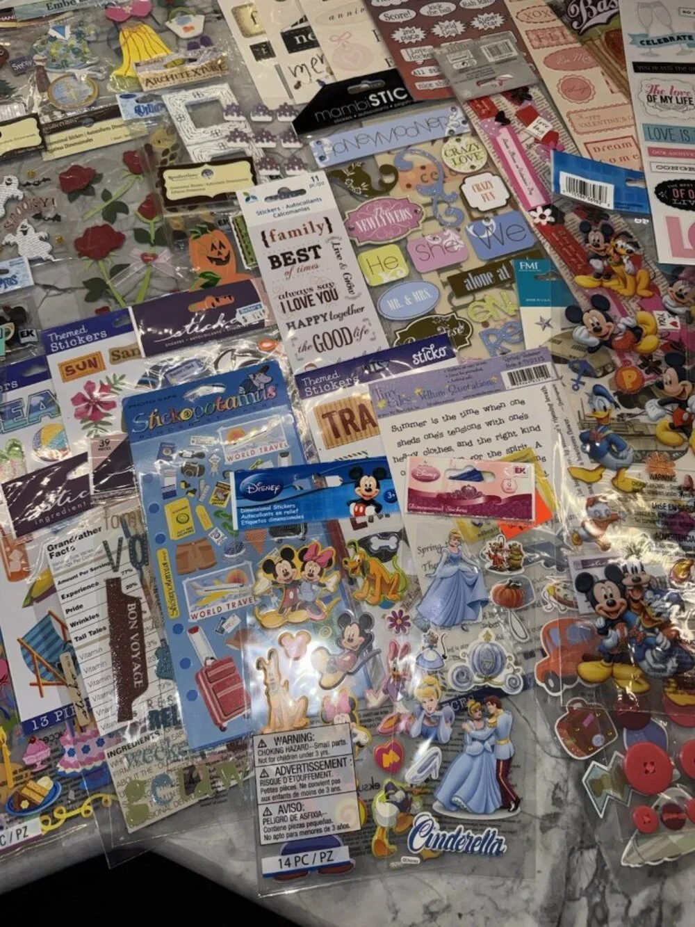 Lot Of 70 Pkgs NEW Scrapbook Stickers Jolees Sticko Disney Recollections 3D